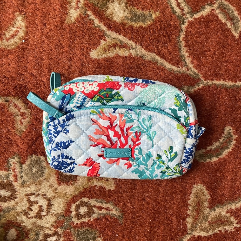 Vera Bradley Coral and Blue Quilted Pouch